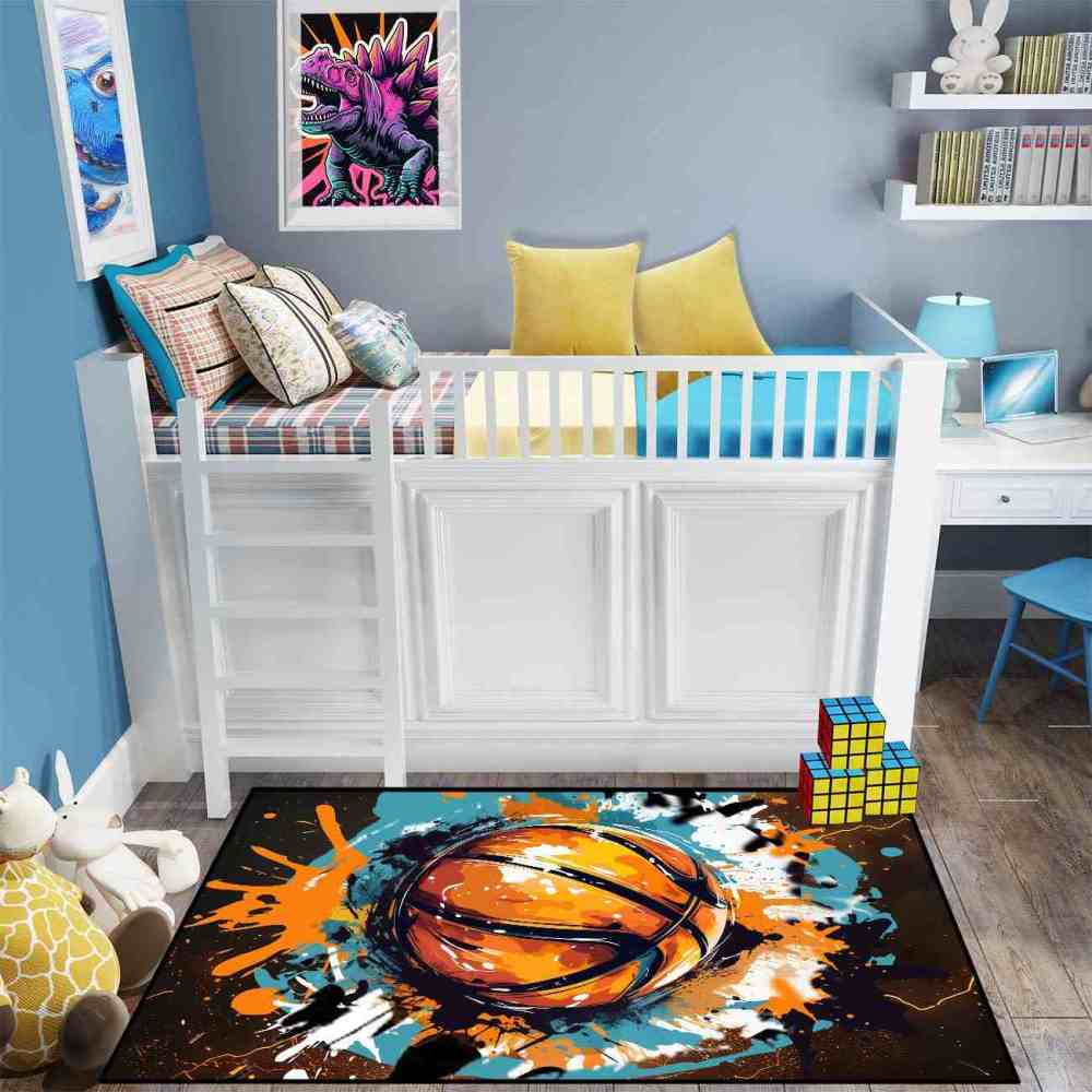 Graffiti Splatter Basketball Area Rug Boys Bedroom Mat | CozyLil