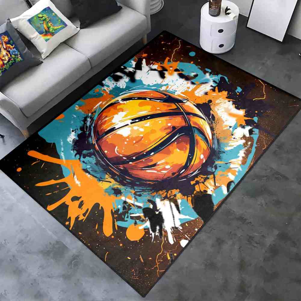 Graffiti Splatter Basketball Area Rug Boys Bedroom Mat | CozyLil