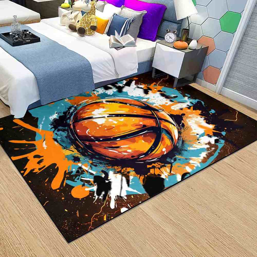 Graffiti Splatter Basketball Area Rug Boys Bedroom Mat | CozyLil