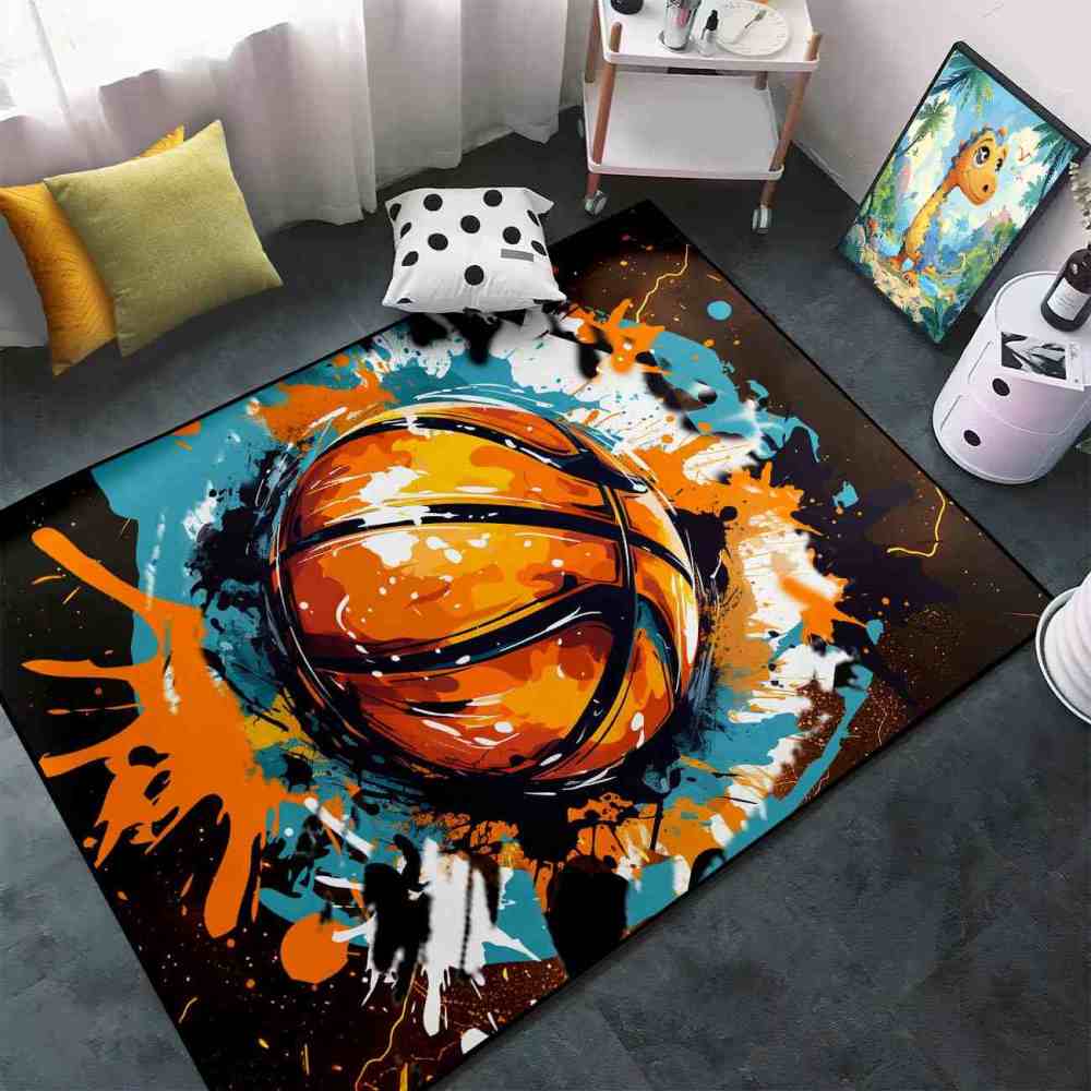 Graffiti Splatter Basketball Area Rug Boys Bedroom Mat | CozyLil