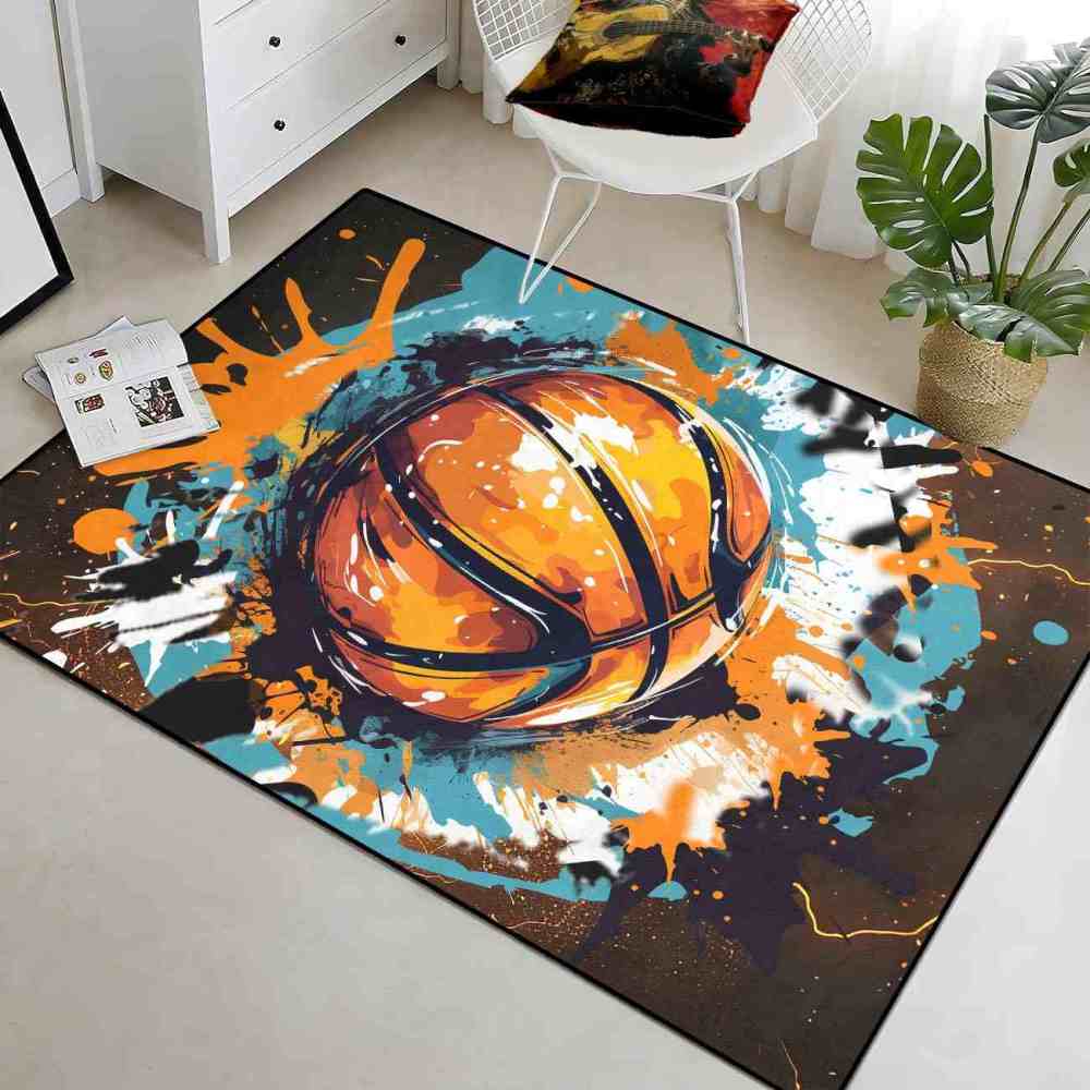 Graffiti Splatter Basketball Area Rug Boys Bedroom Mat | CozyLil