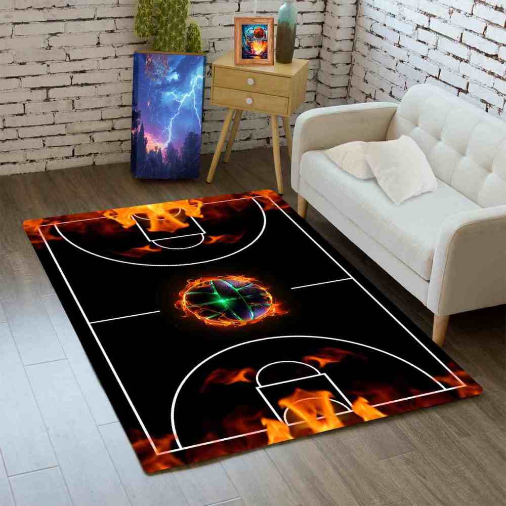 Flaming Basketball Court Area Rug Game Room Decor | CozyLil