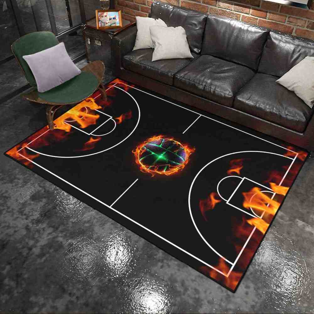 Flaming Basketball Court Area Rug Game Room Decor | CozyLil
