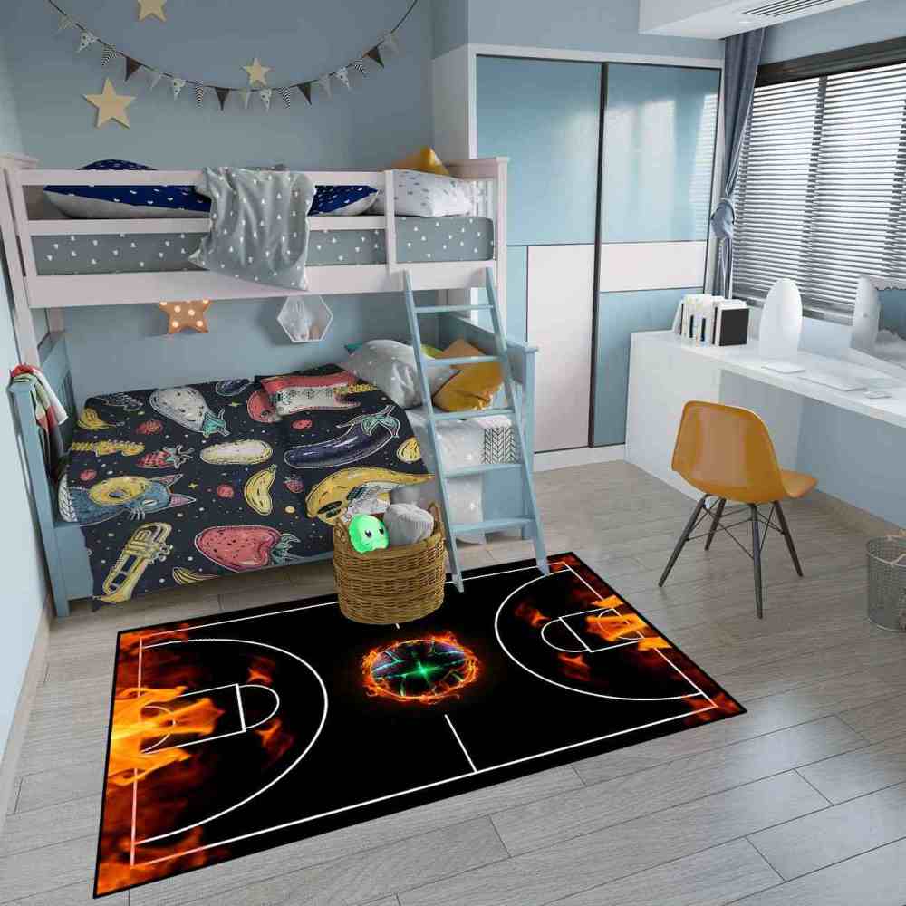 Flaming Basketball Court Area Rug Game Room Decor | CozyLil
