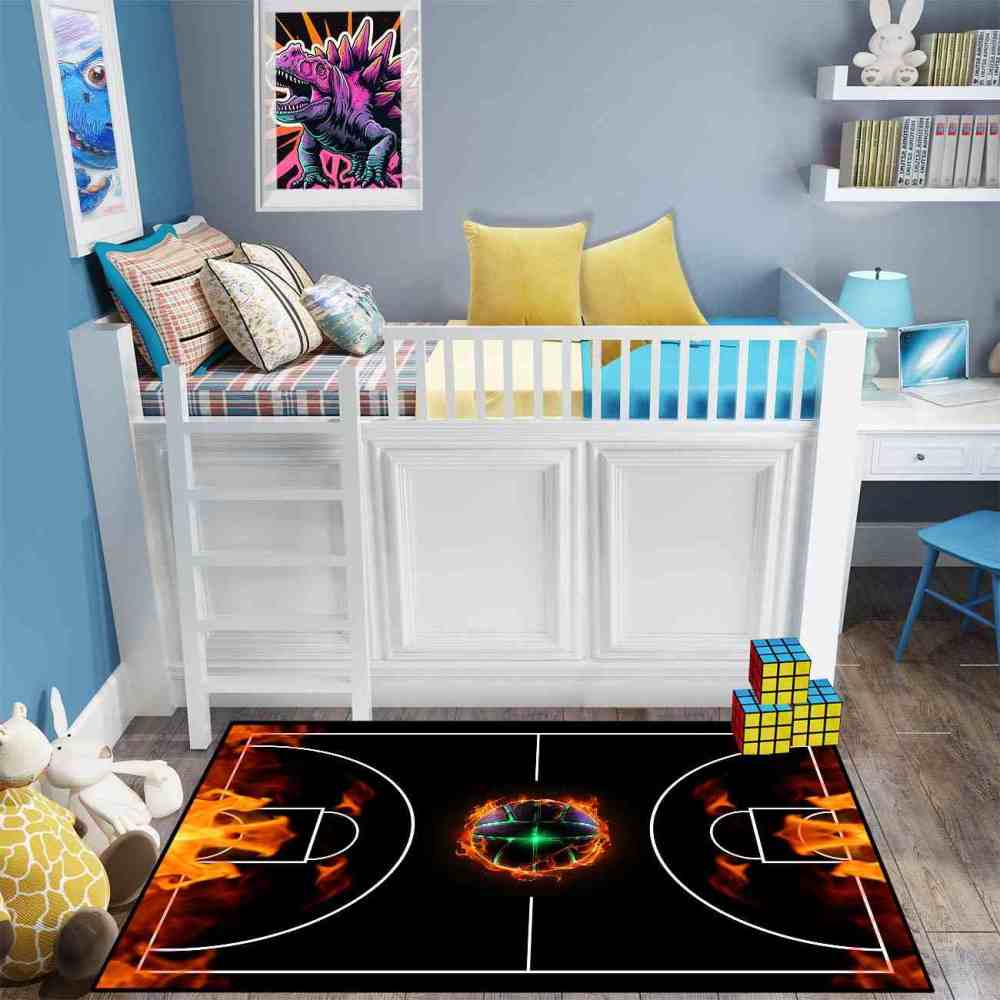 Flaming Basketball Court Area Rug Game Room Decor | CozyLil