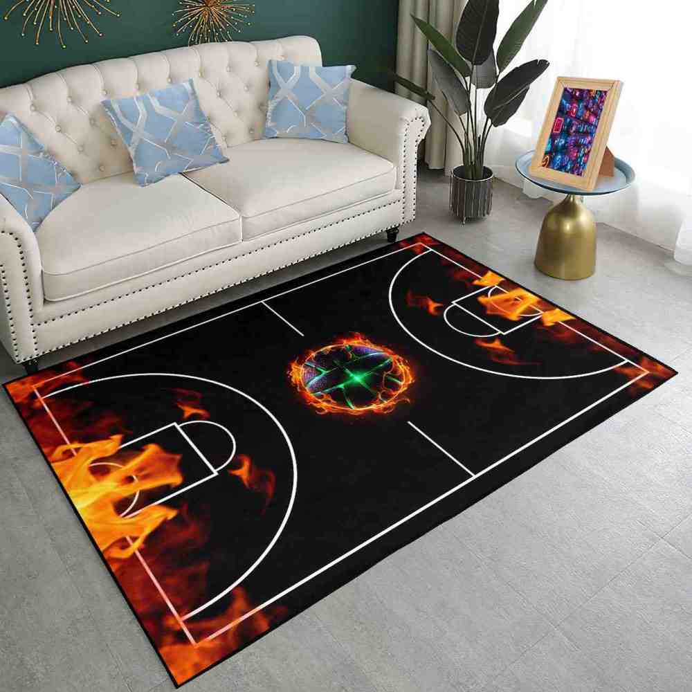Flaming Basketball Court Area Rug Game Room Decor | CozyLil