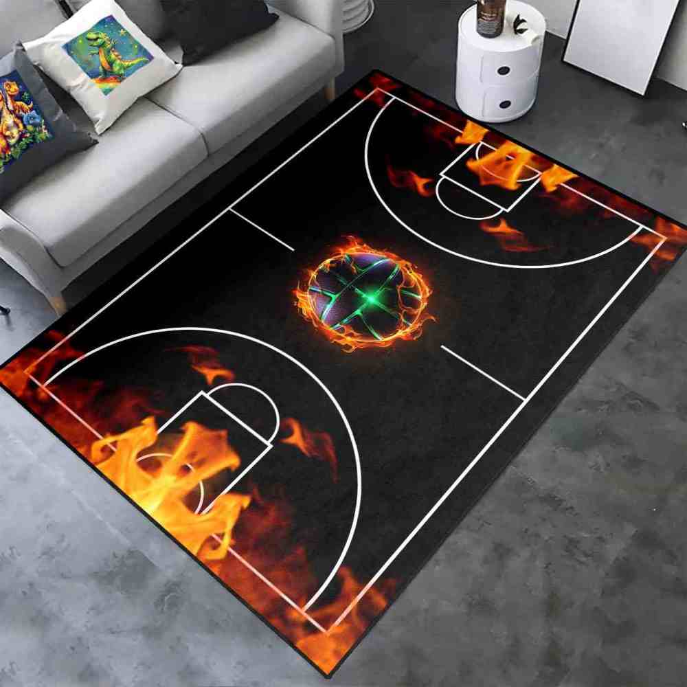 Flaming Basketball Court Area Rug Game Room Decor | CozyLil