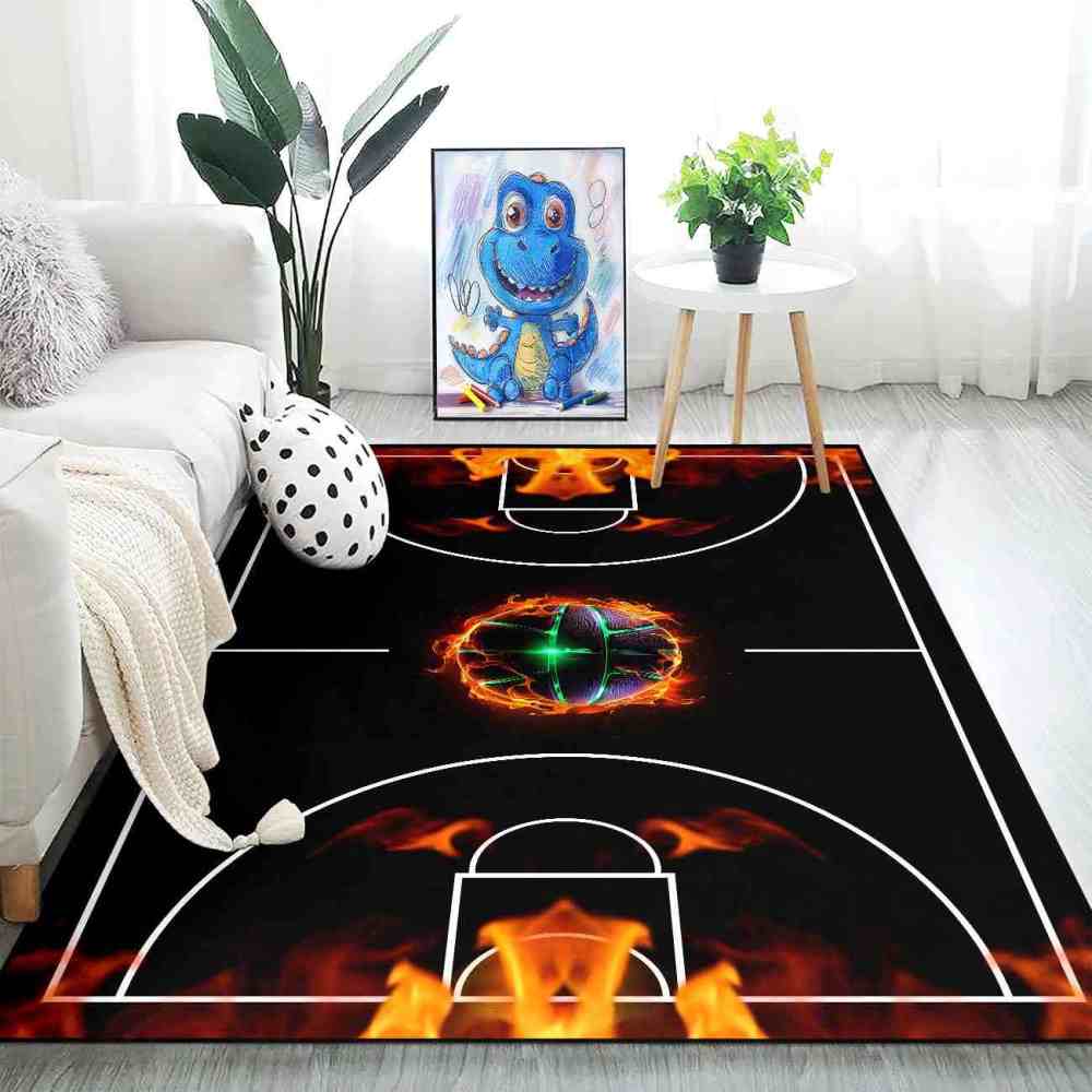 Flaming Basketball Court Area Rug Game Room Decor | CozyLil