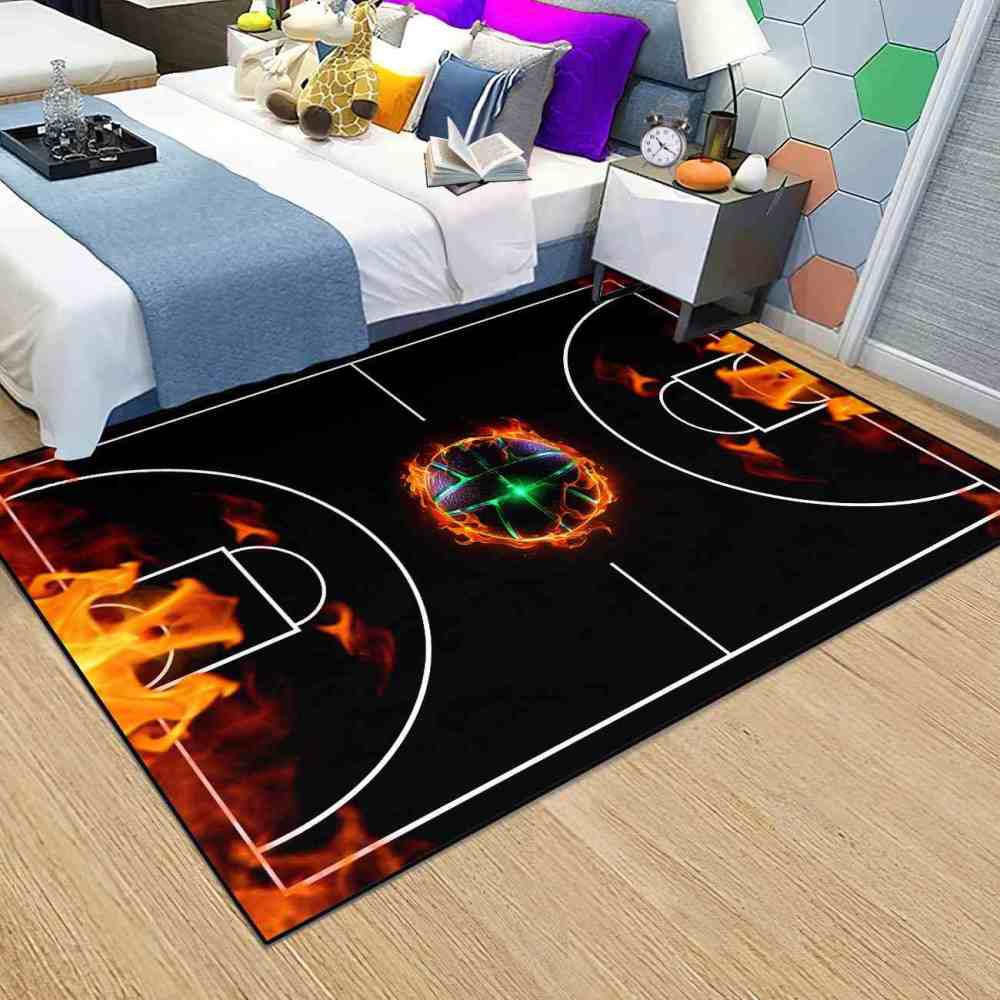 Flaming Basketball Court Area Rug Game Room Decor | CozyLil