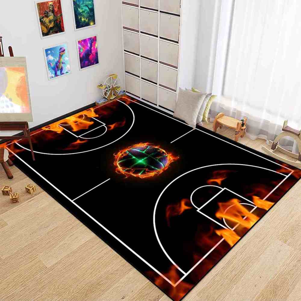 Flaming Basketball Court Area Rug Game Room Decor | CozyLil