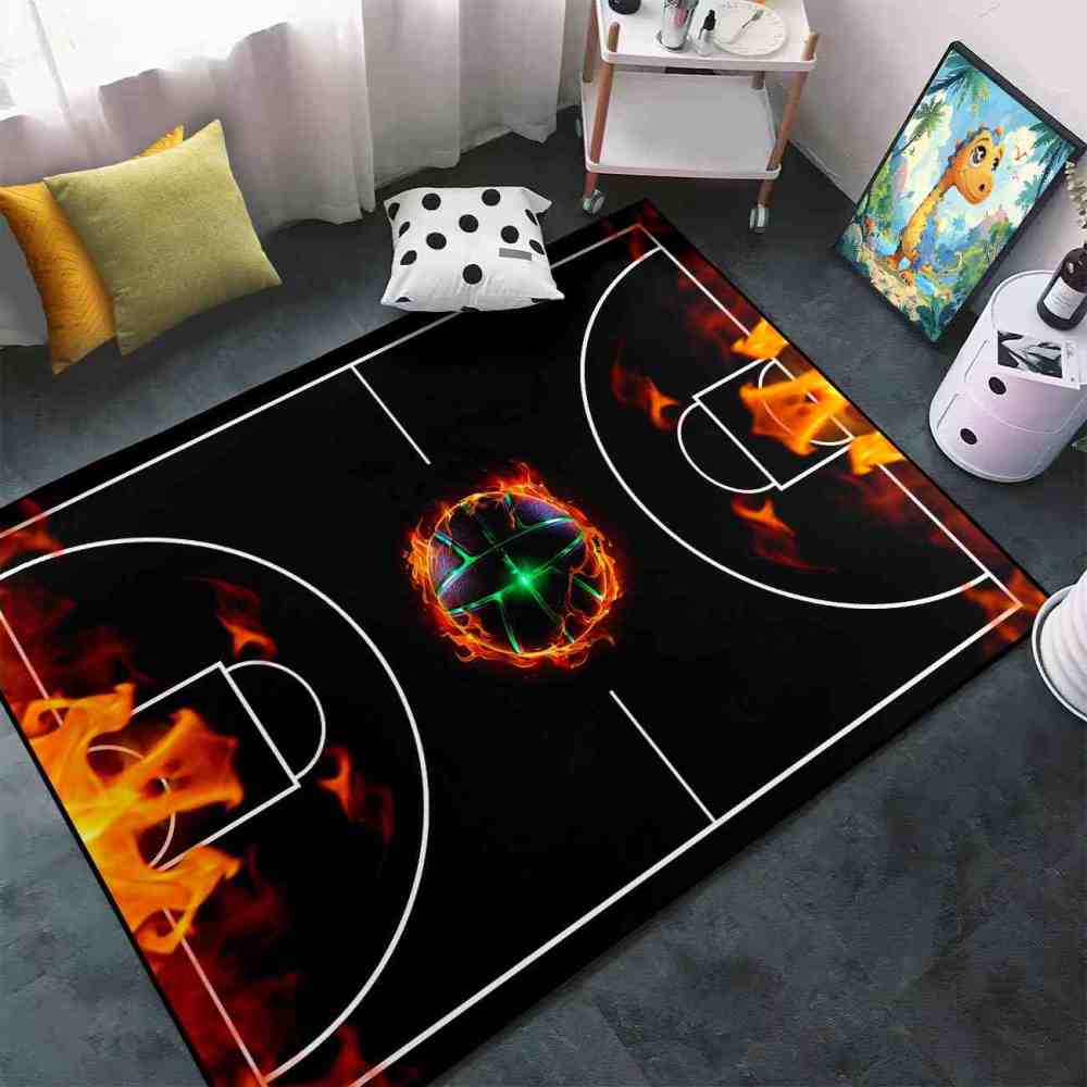 Flaming Basketball Court Area Rug Game Room Decor | CozyLil