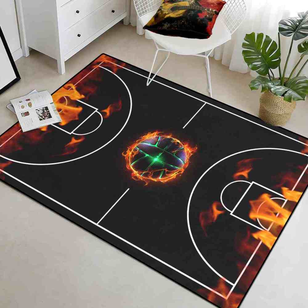 Flaming Basketball Court Area Rug Game Room Decor | CozyLil