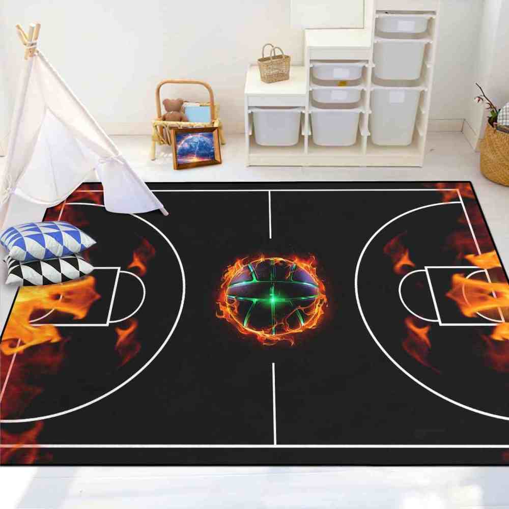 Flaming Basketball Court Area Rug Game Room Decor | CozyLil