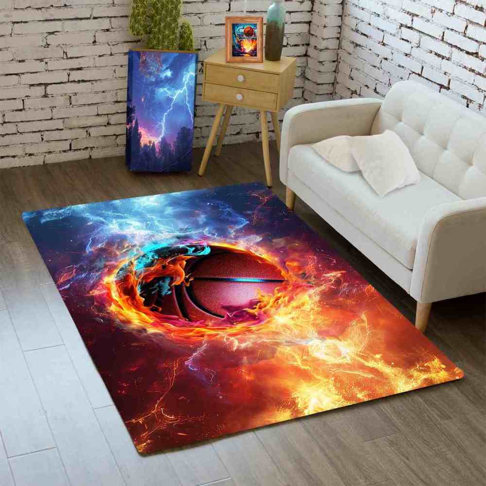 Basketball Fire and Water Area Rug Kids Playroom Mat | CozyLil