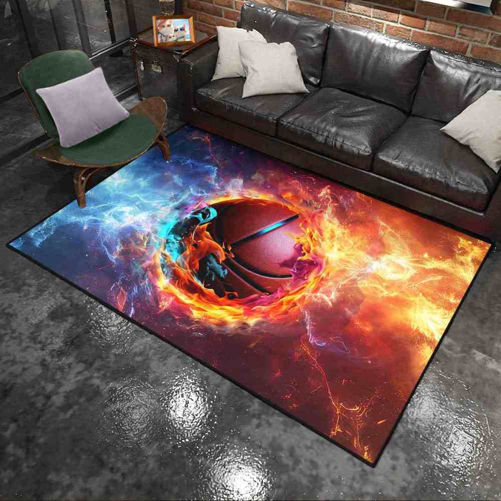 Fire And Ice Swirl Basketball Area Rug Teen Room Mat | CozyLil