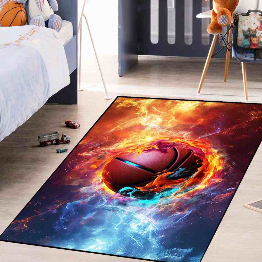 Fire And Ice Swirl Basketball Area Rug Teen Room Mat | CozyLil