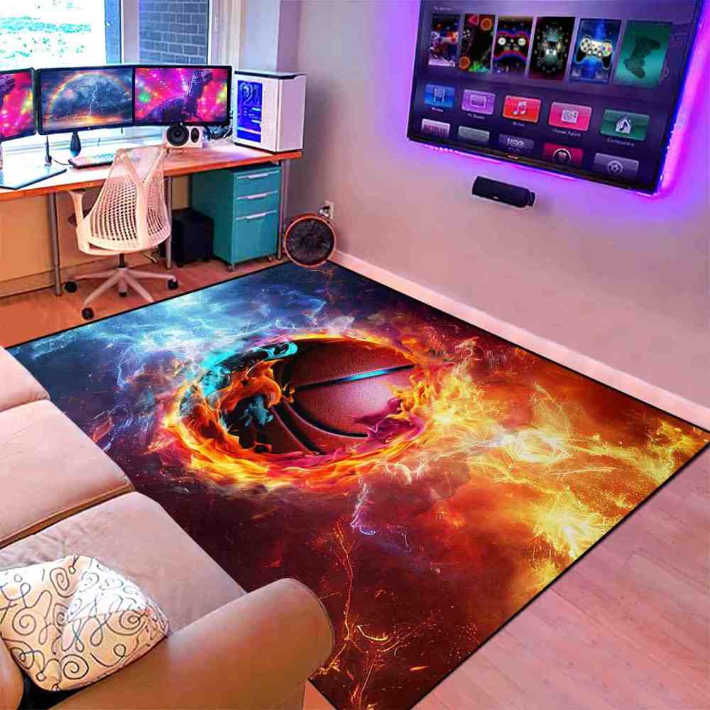 Fire And Ice Swirl Basketball Area Rug Teen Room Mat | CozyLil