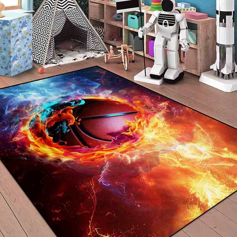 Fire And Ice Swirl Basketball Area Rug Teen Room Mat | CozyLil