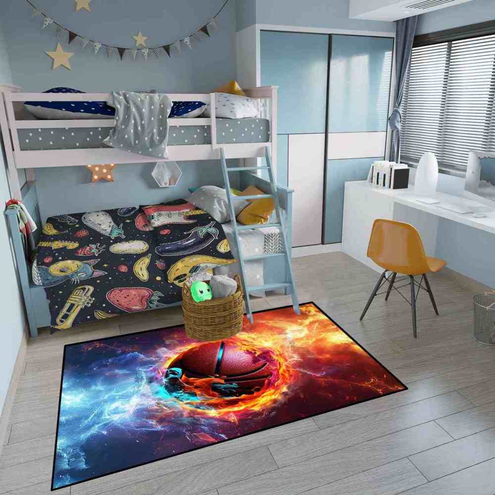 Fire And Ice Swirl Basketball Area Rug Teen Room Mat | CozyLil