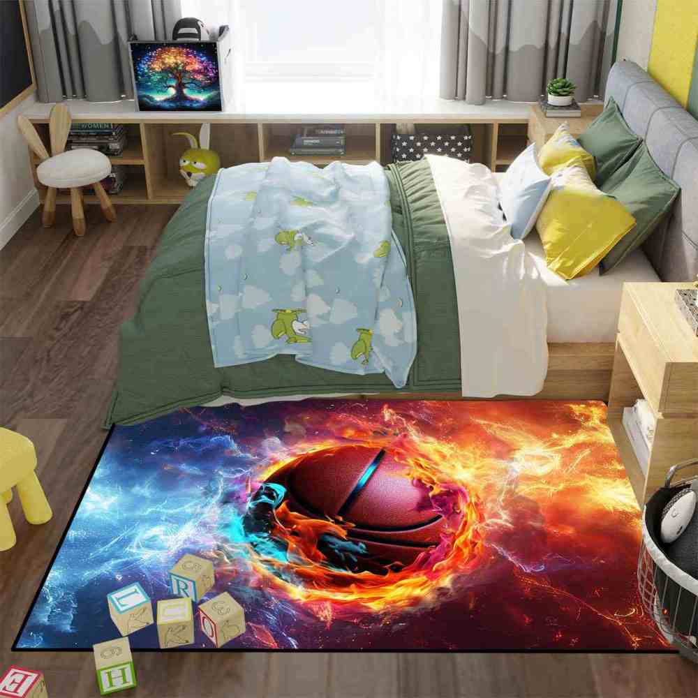 Fire And Ice Swirl Basketball Area Rug Teen Room Mat | CozyLil