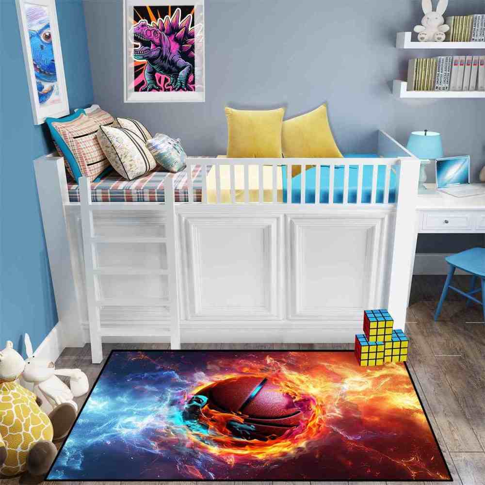 Fire And Ice Swirl Basketball Area Rug Teen Room Mat | CozyLil