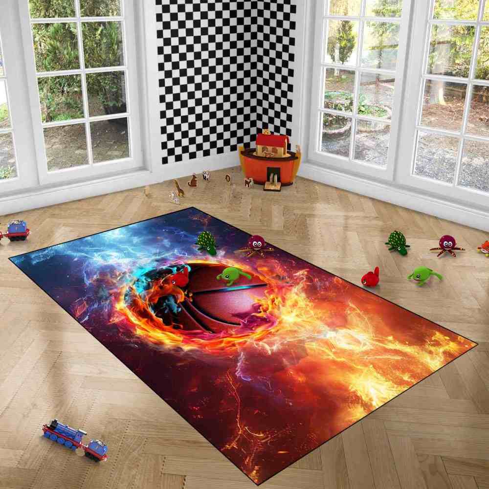 Fire And Ice Swirl Basketball Area Rug Teen Room Mat | CozyLil
