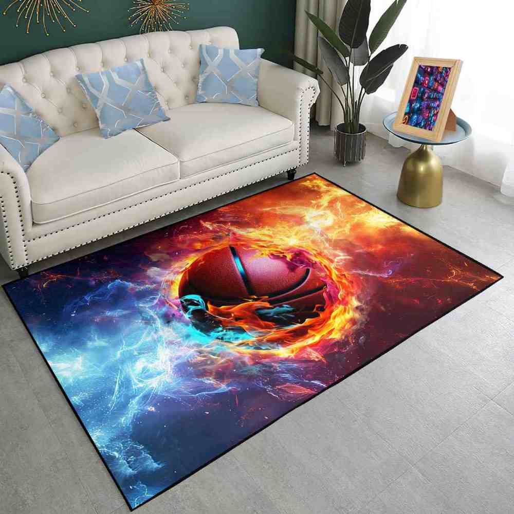 Fire And Ice Swirl Basketball Area Rug Teen Room Mat | CozyLil