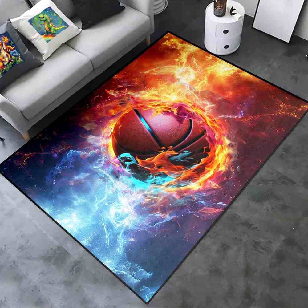 Fire And Ice Swirl Basketball Area Rug Teen Room Mat | CozyLil