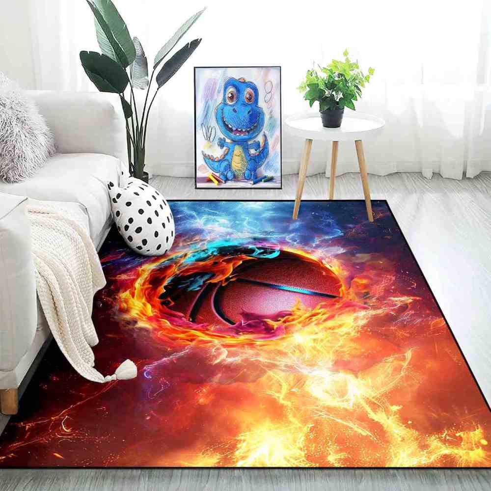 Basketball Fire and Water Area Rug Kids Playroom Mat | CozyLil