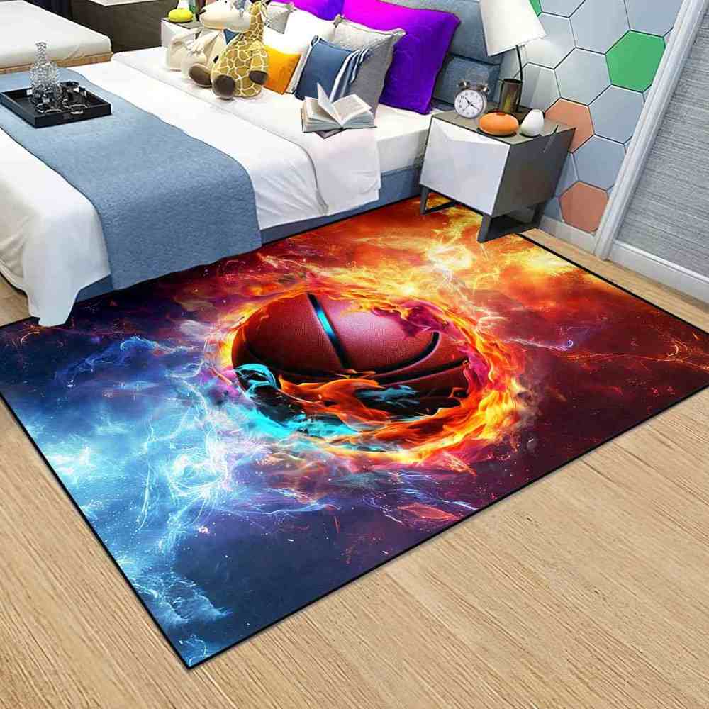 Fire And Ice Swirl Basketball Area Rug Teen Room Mat | CozyLil