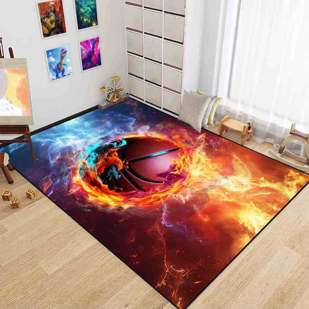 Fire And Ice Swirl Basketball Area Rug Teen Room Mat | CozyLil