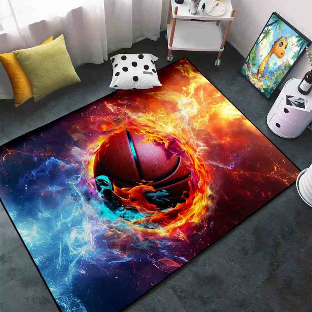 Fire And Ice Swirl Basketball Area Rug Teen Room Mat | CozyLil