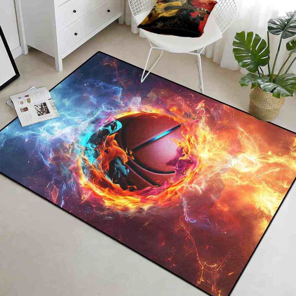 Fire And Ice Swirl Basketball Area Rug Teen Room Mat | CozyLil