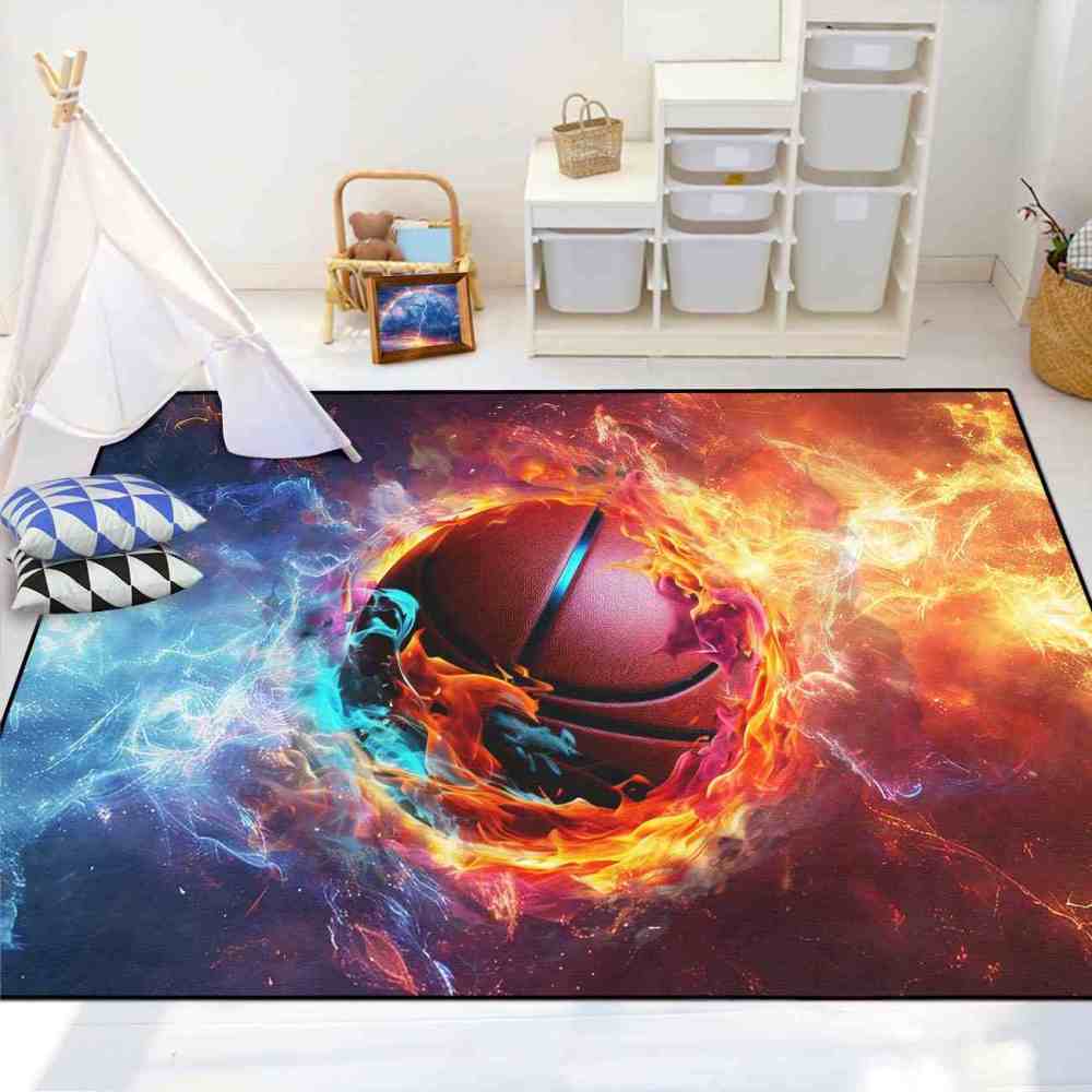 Fire And Ice Swirl Basketball Area Rug Teen Room Mat | CozyLil