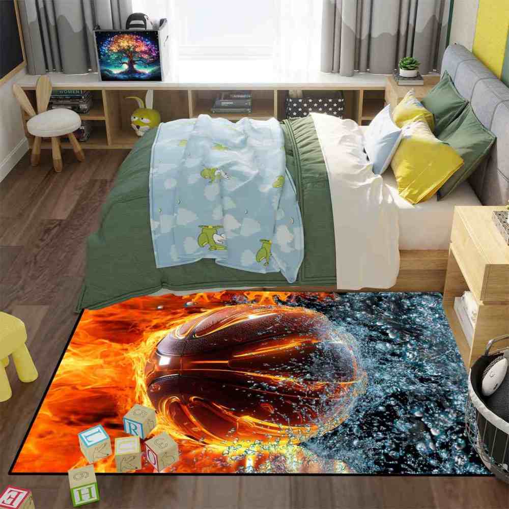 Element Clash Water And Fire Basketball Area Rug Mens Decor | CozyLil