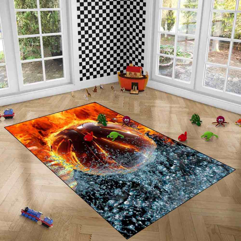 Element Clash Water And Fire Basketball Area Rug Mens Decor | CozyLil
