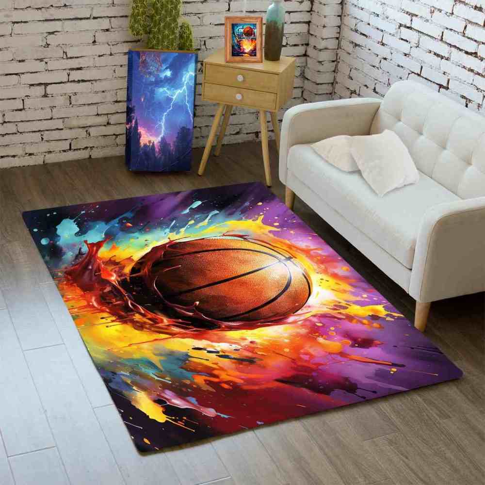 Colorful Paint Splash Basketball Area Rug Teen Room Decor | CozyLil