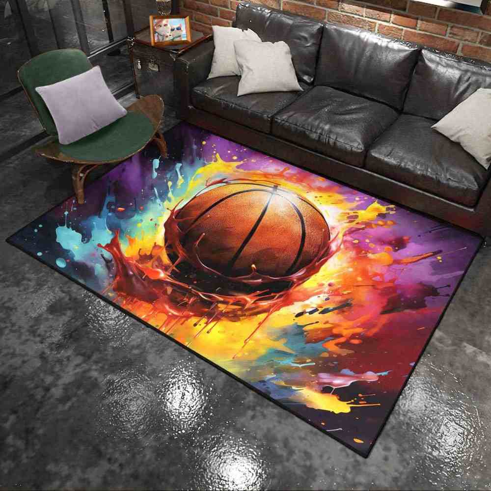 Colorful Paint Splash Basketball Area Rug Teen Room Decor | CozyLil