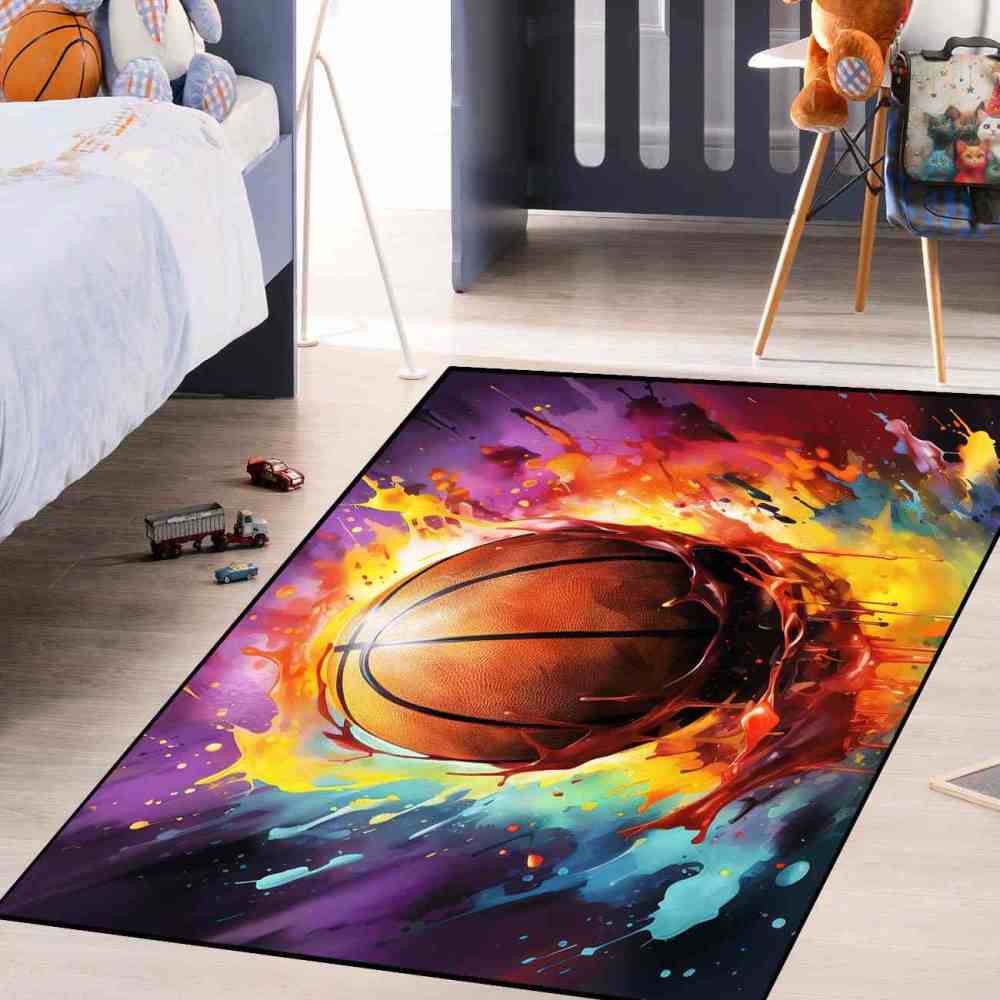 Colorful Paint Splash Basketball Area Rug Teen Room Decor | CozyLil