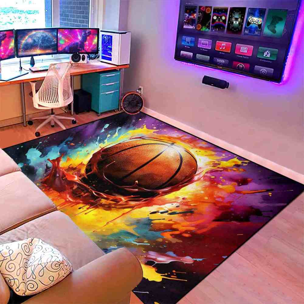 Colorful Paint Splash Basketball Area Rug Teen Room Decor | CozyLil