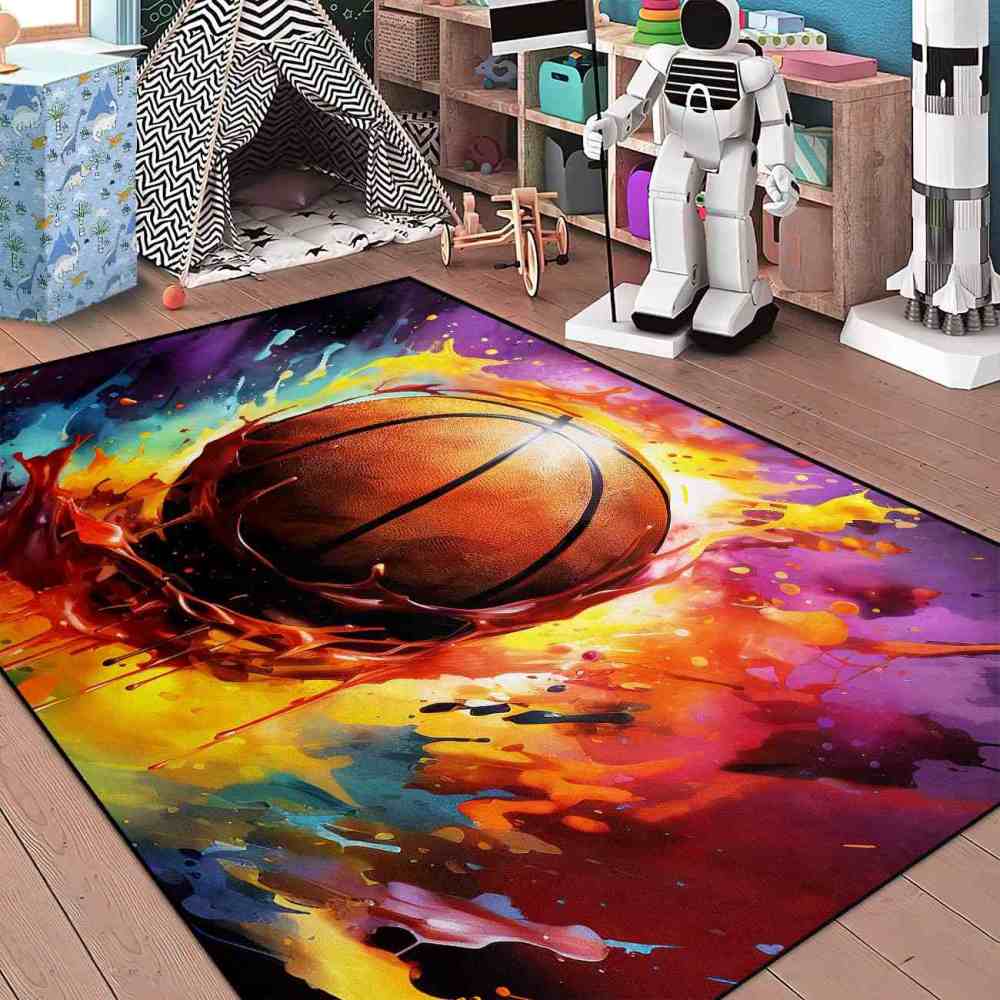 Colorful Paint Splash Basketball Area Rug Teen Room Decor | CozyLil