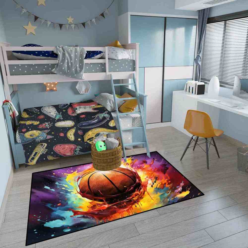 Colorful Paint Splash Basketball Area Rug Teen Room Decor | CozyLil