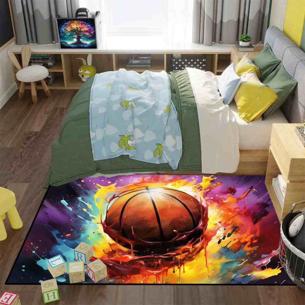 Colorful Paint Splash Basketball Area Rug Teen Room Decor | CozyLil