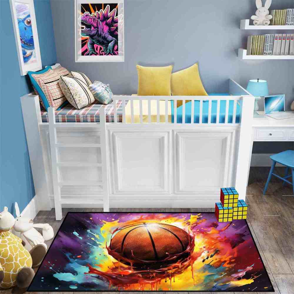 Colorful Paint Splash Basketball Area Rug Teen Room Decor | CozyLil