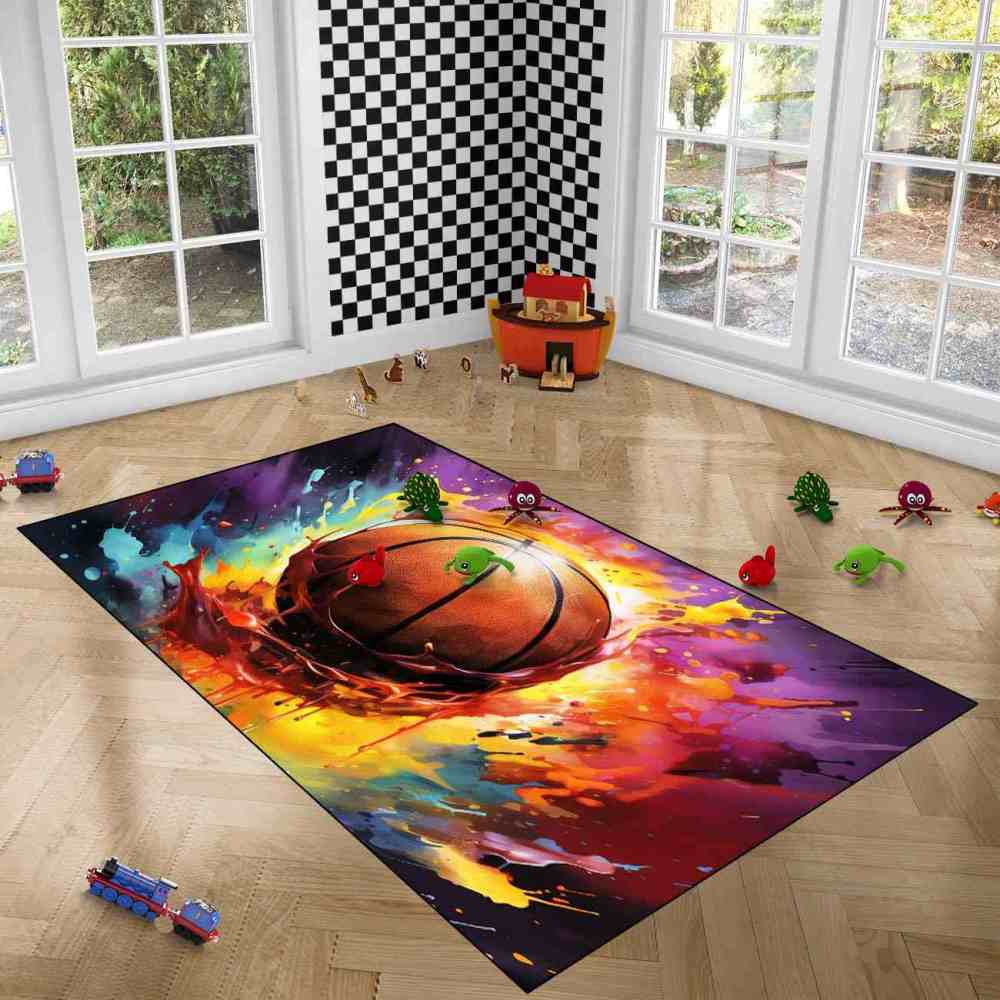 Colorful Paint Splash Basketball Area Rug Teen Room Decor | CozyLil