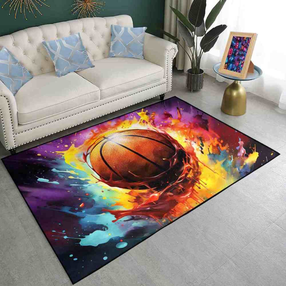 Colorful Paint Splash Basketball Area Rug Teen Room Decor | CozyLil