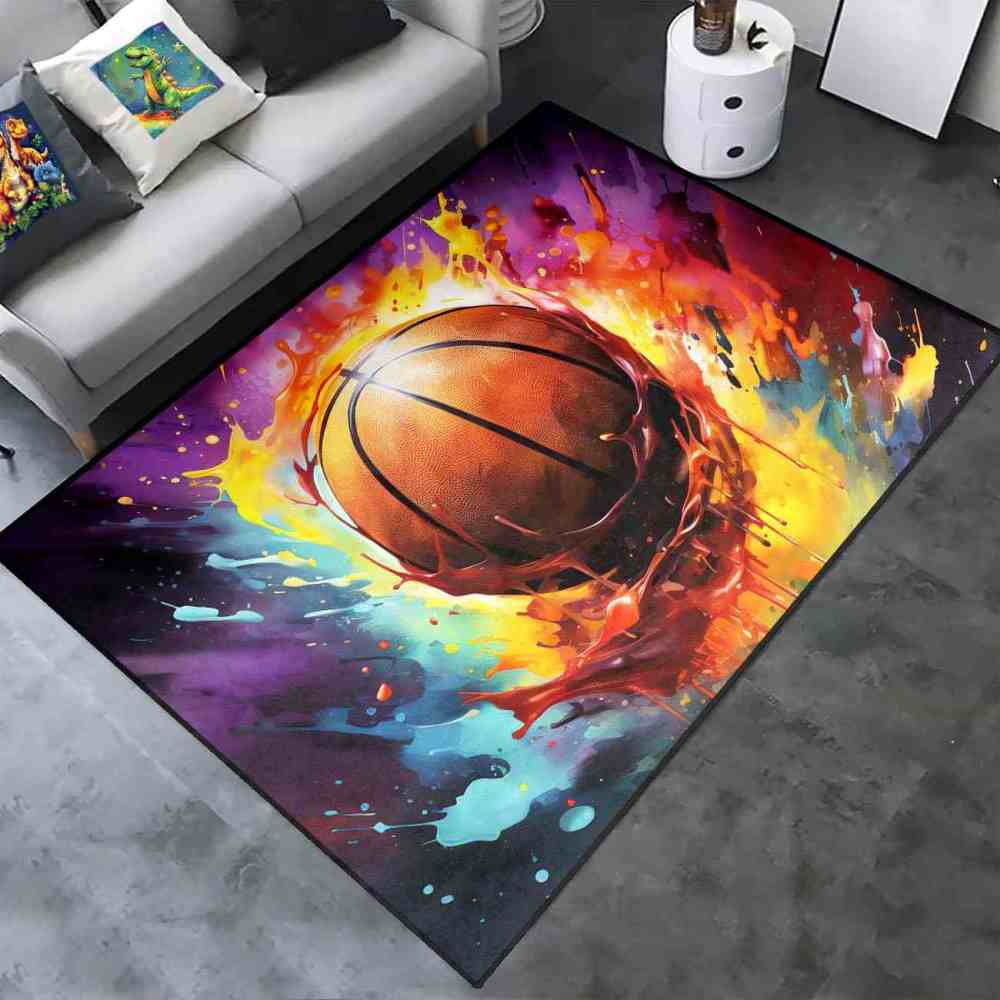 Colorful Paint Splash Basketball Area Rug Teen Room Decor | CozyLil