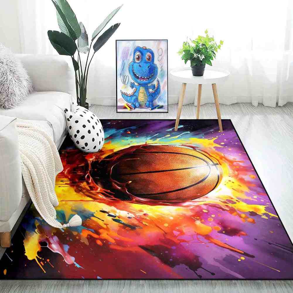 Colorful Paint Splash Basketball Area Rug Teen Room Decor | CozyLil