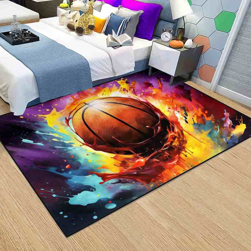 Colorful Paint Splash Basketball Area Rug Teen Room Decor | CozyLil