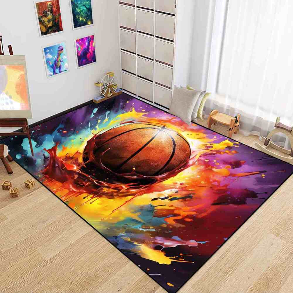 Colorful Paint Splash Basketball Area Rug Teen Room Decor | CozyLil